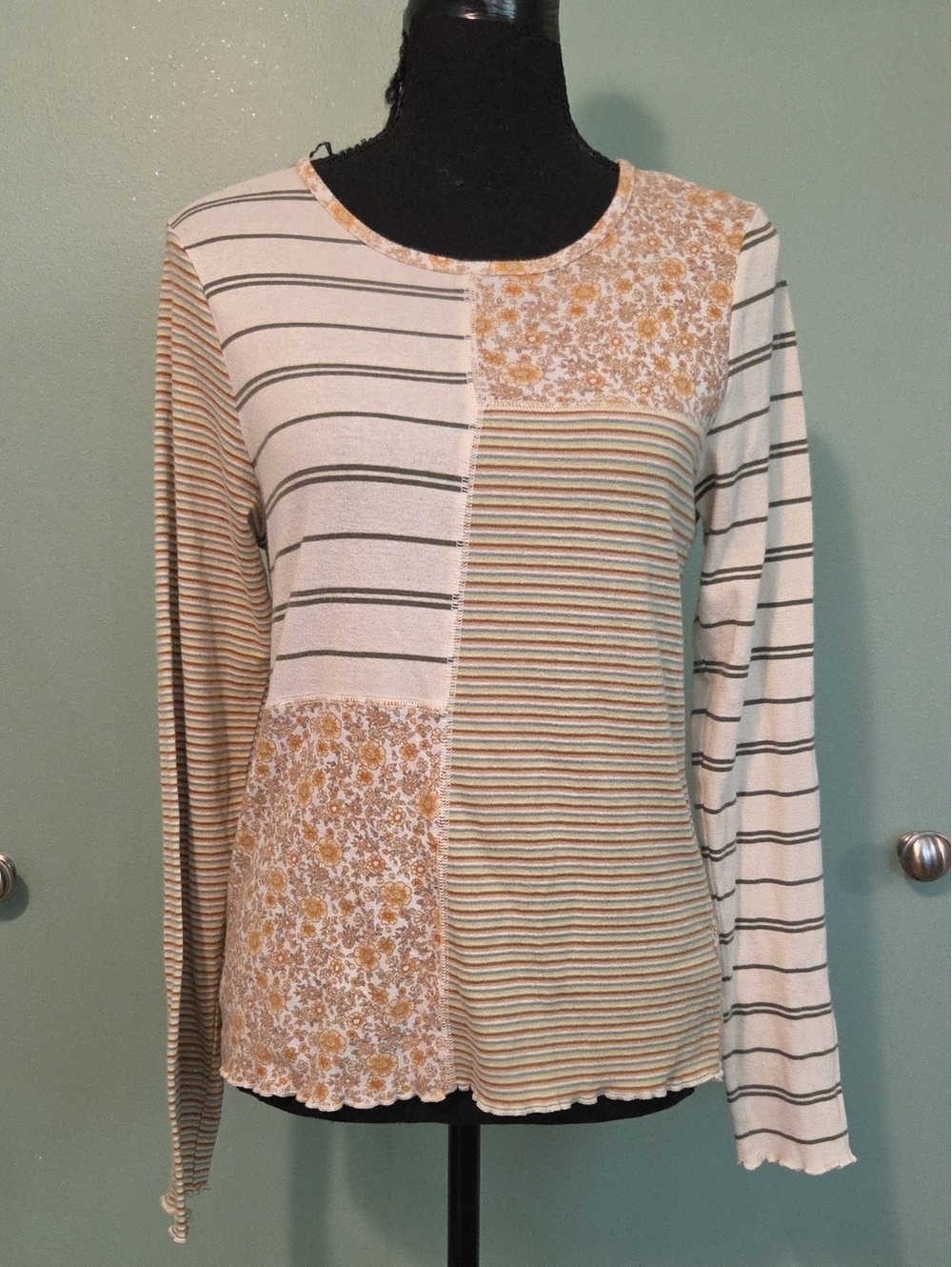 American Eagle Patchwork Long Sleeve Top Size Large